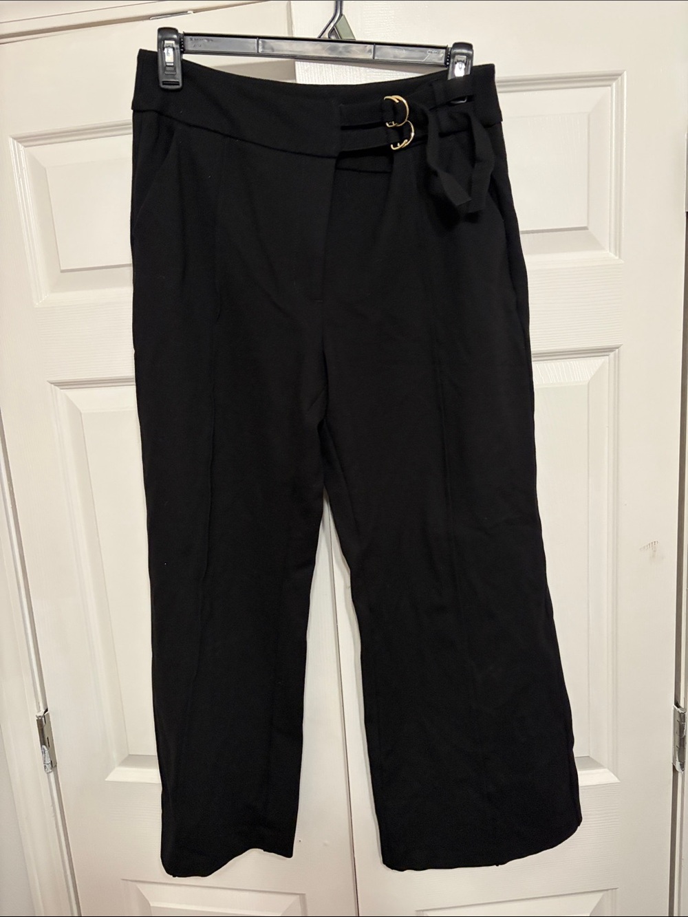 Cache Black Wide-Leg High-Rise Pants with Double-Ring Belt